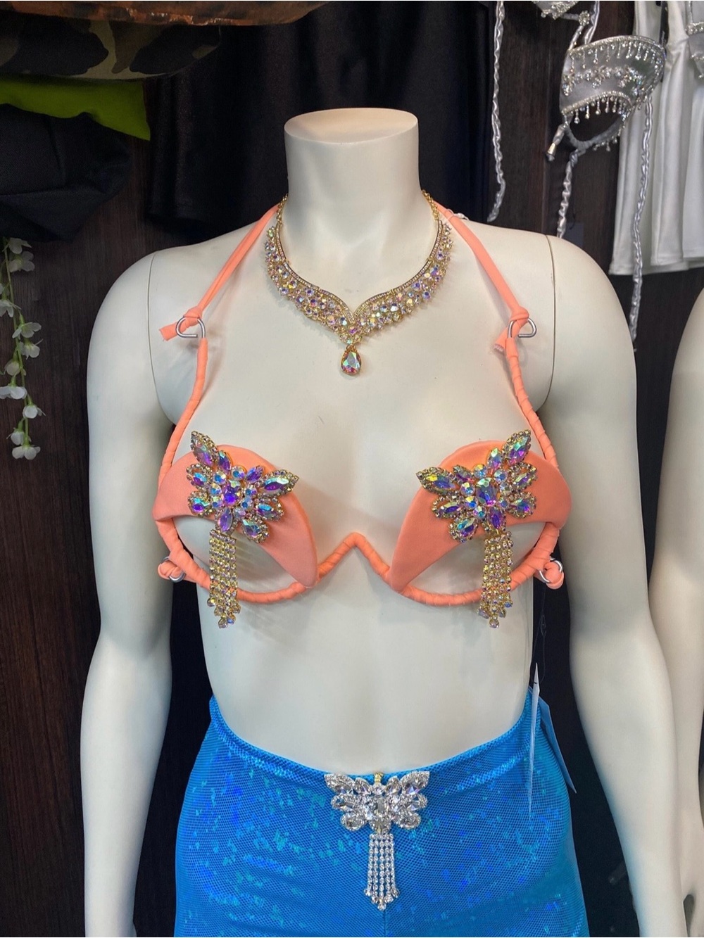 Peach Butterfly Wire Bra with Rhinestones Festival Rave Wear Underwire Top Bra